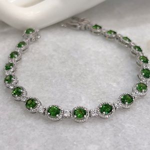Russian Diopside Cambodian Zircon 7.5” Sterling Silver Tennis Bracelet